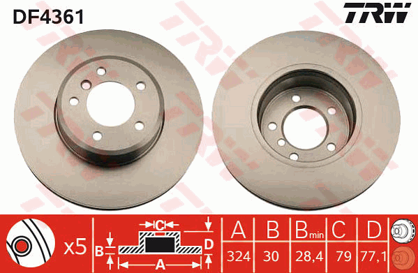 TRW Brake Rotor Single 324mm Front DF4361S