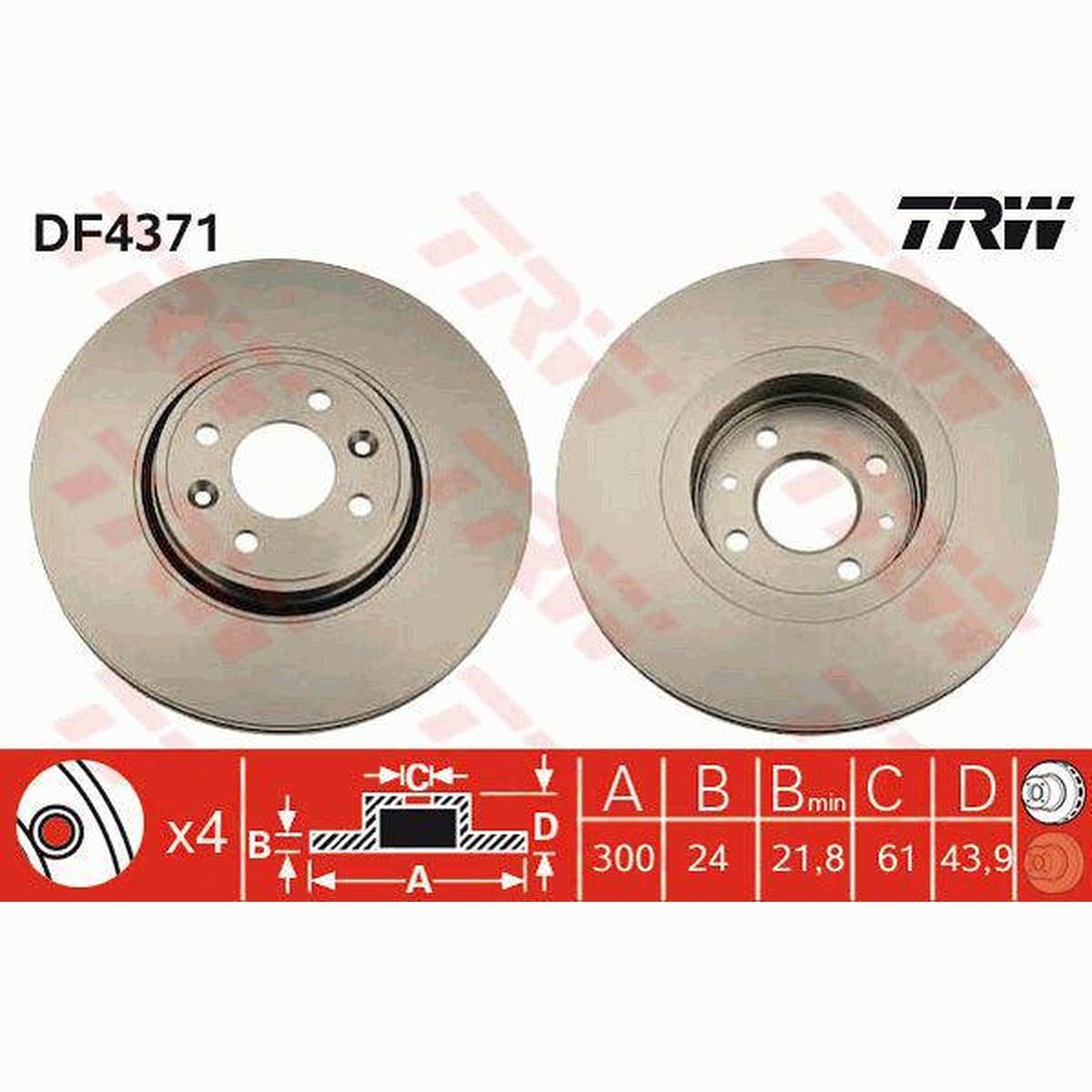 TRW Brake Rotor 300mm Front DF4371S