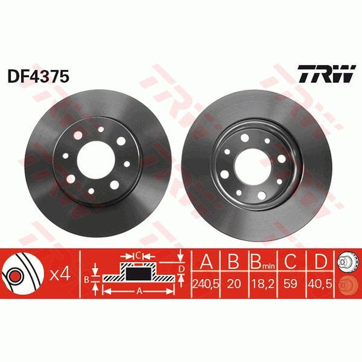TRW Brake Rotor 240.5mm Front DF4375S