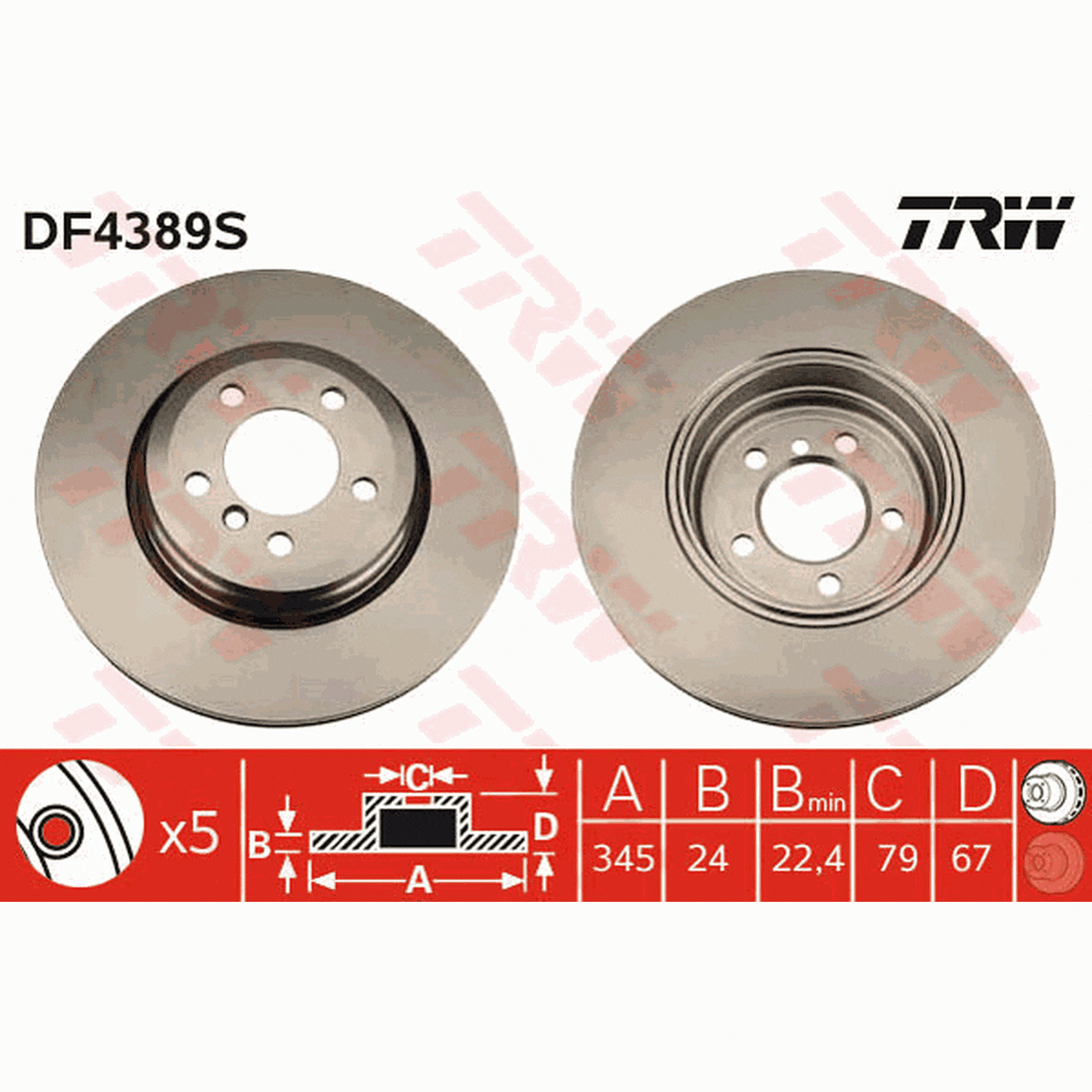 TRW Brake Rotor Rear DF4389S