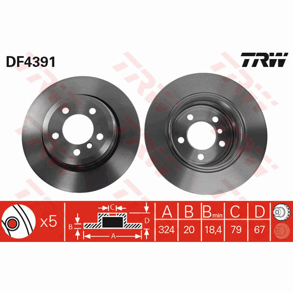 TRW Brake Rotor Pair Rear DF4391S