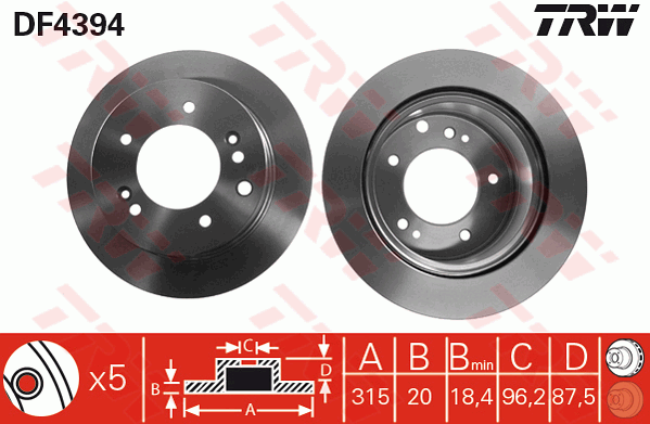 TRW Brake Rotor Pair Rear DF4394S