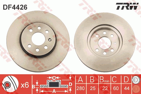 TRW Brake Rotor Single Front DF4426S