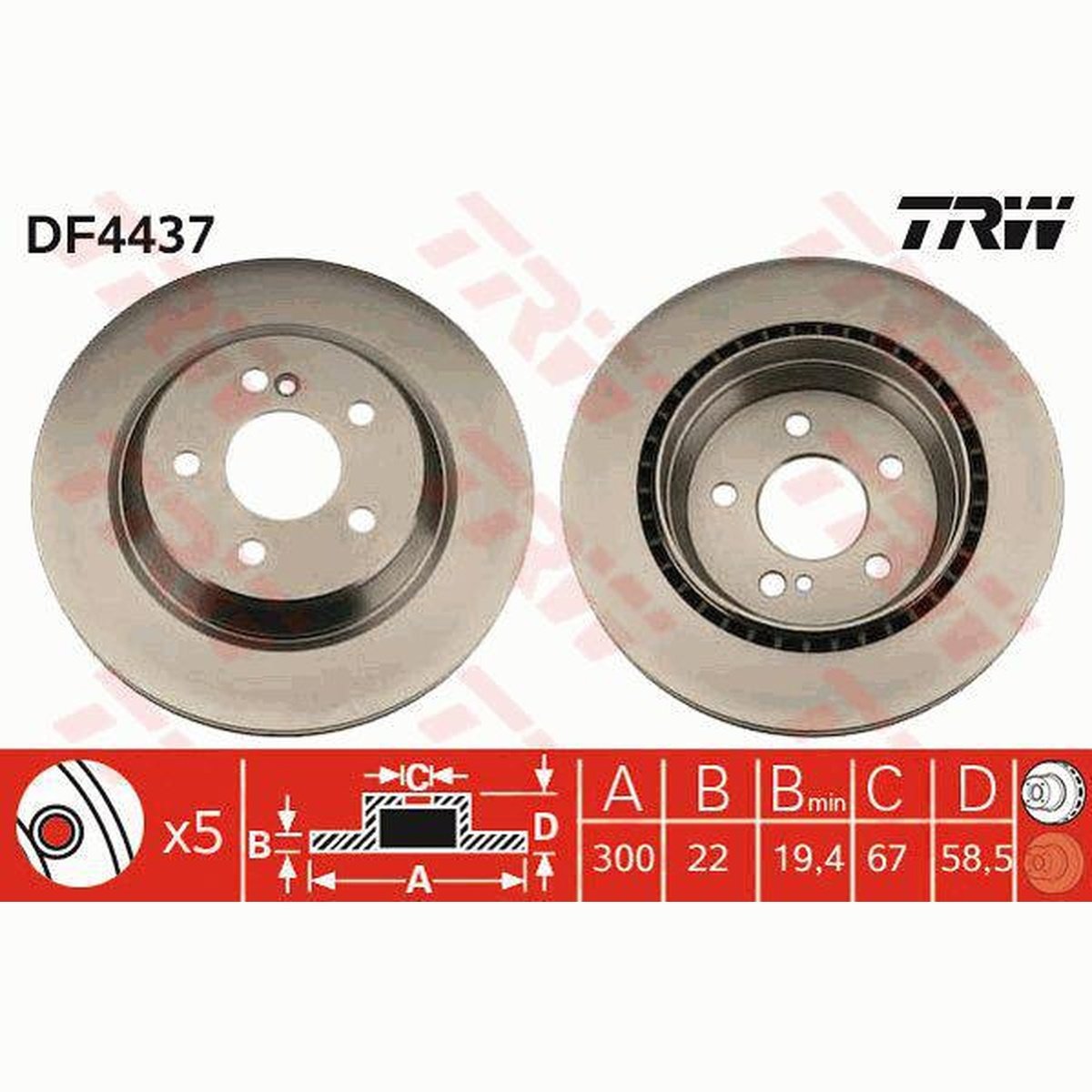 TRW Brake Rotor Rear DF4437S