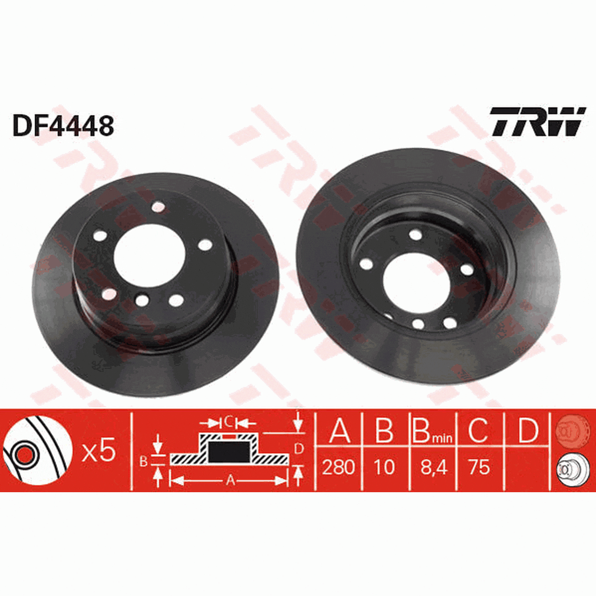 TRW Brake Rotor Pair Rear DF4448S