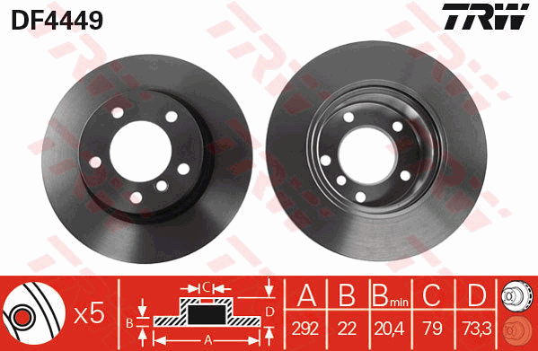 TRW Brake Rotor Pair Front DF4449S