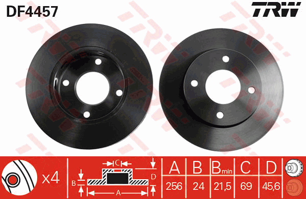 TRW Brake Rotor Pair Front DF4457S