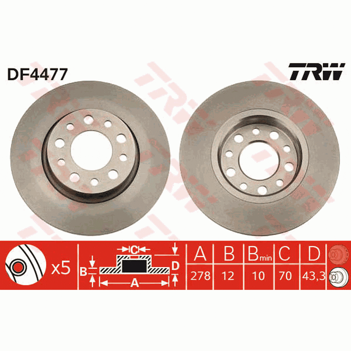 TRW Brake Rotor Pair Rear DF4477S