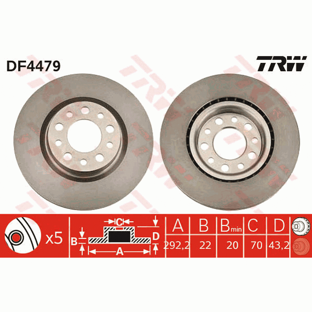 TRW Brake Rotor Pair Rear DF4479S