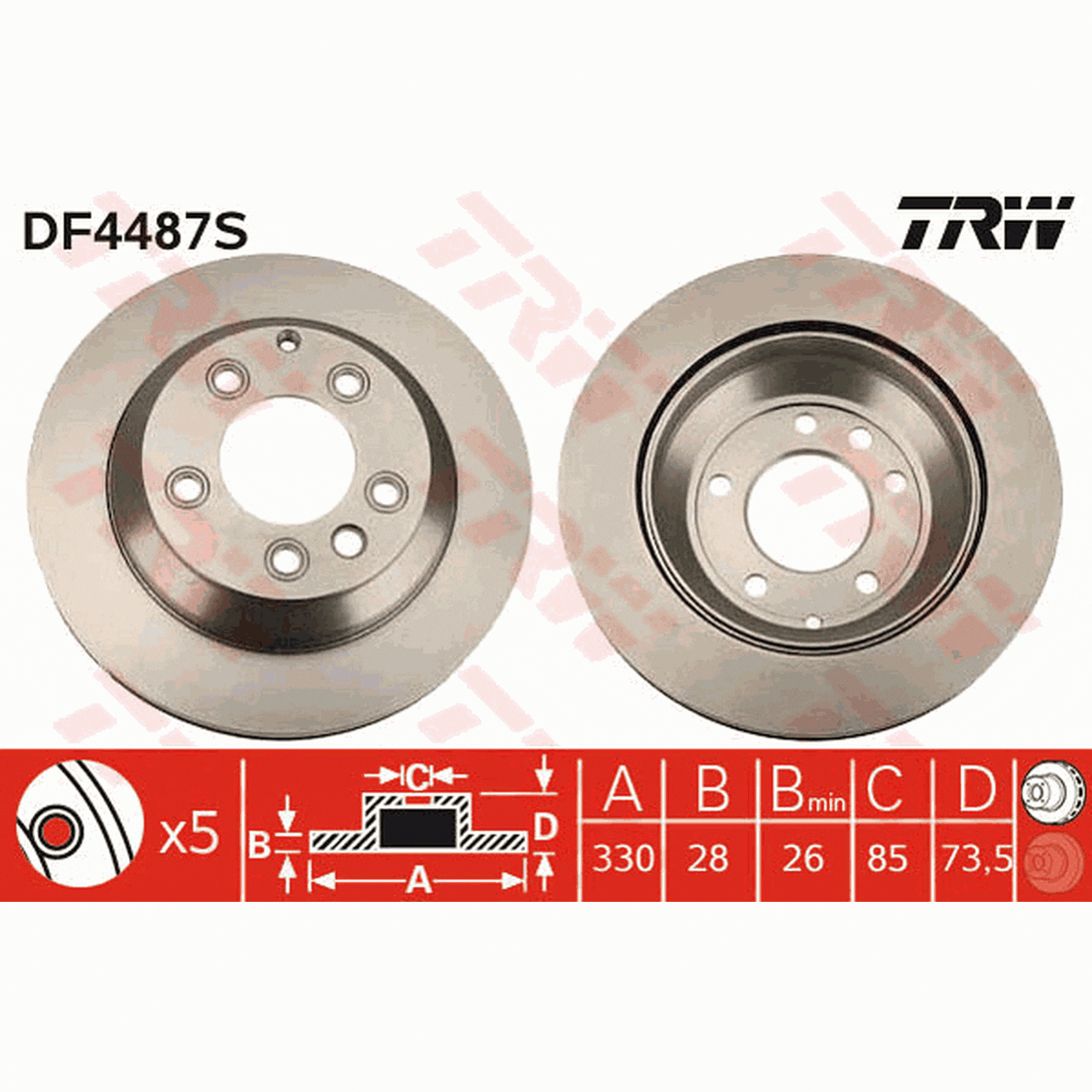 TRW Brake Rotor Pair 330mm Rear DF4487S