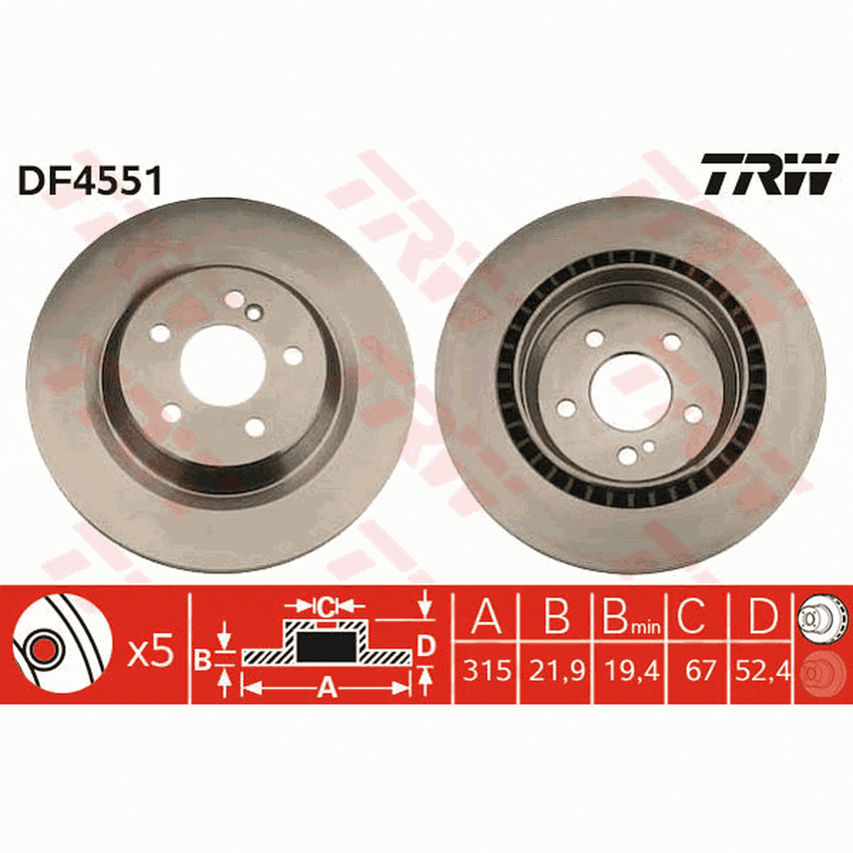 TRW Brake Rotor Pair Rear DF4551S