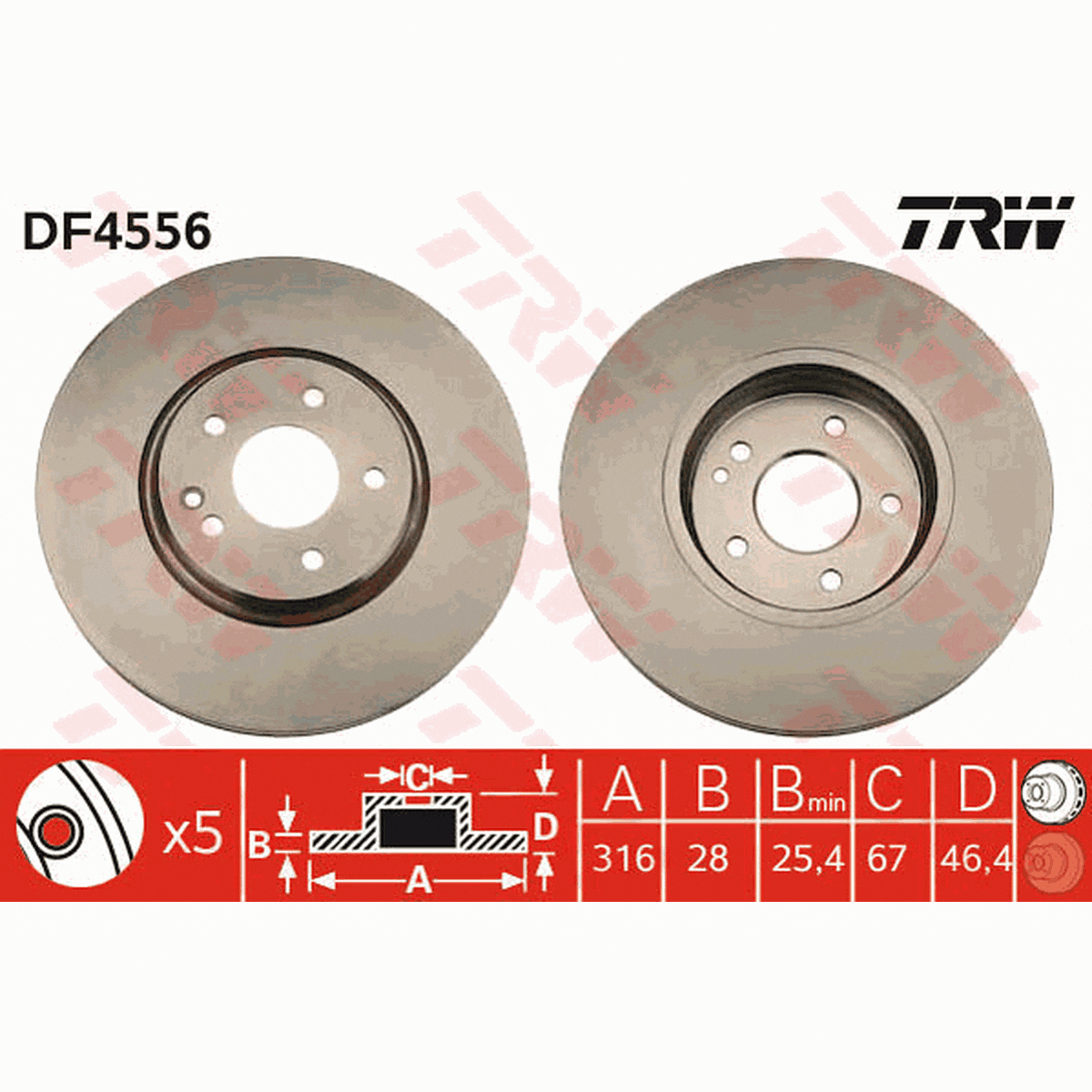 TRW Brake Rotor Single Front DF4556S