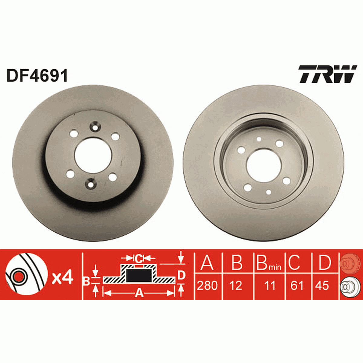 TRW Brake Rotor Single Rear DF4691S