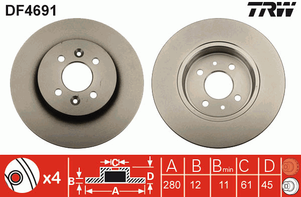 TRW Brake Rotor Pair Rear DF4691S