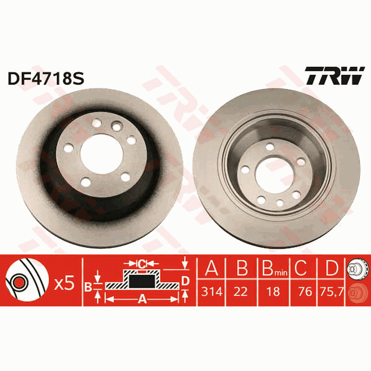 TRW Brake Rotor 314mm Rear DF4718S
