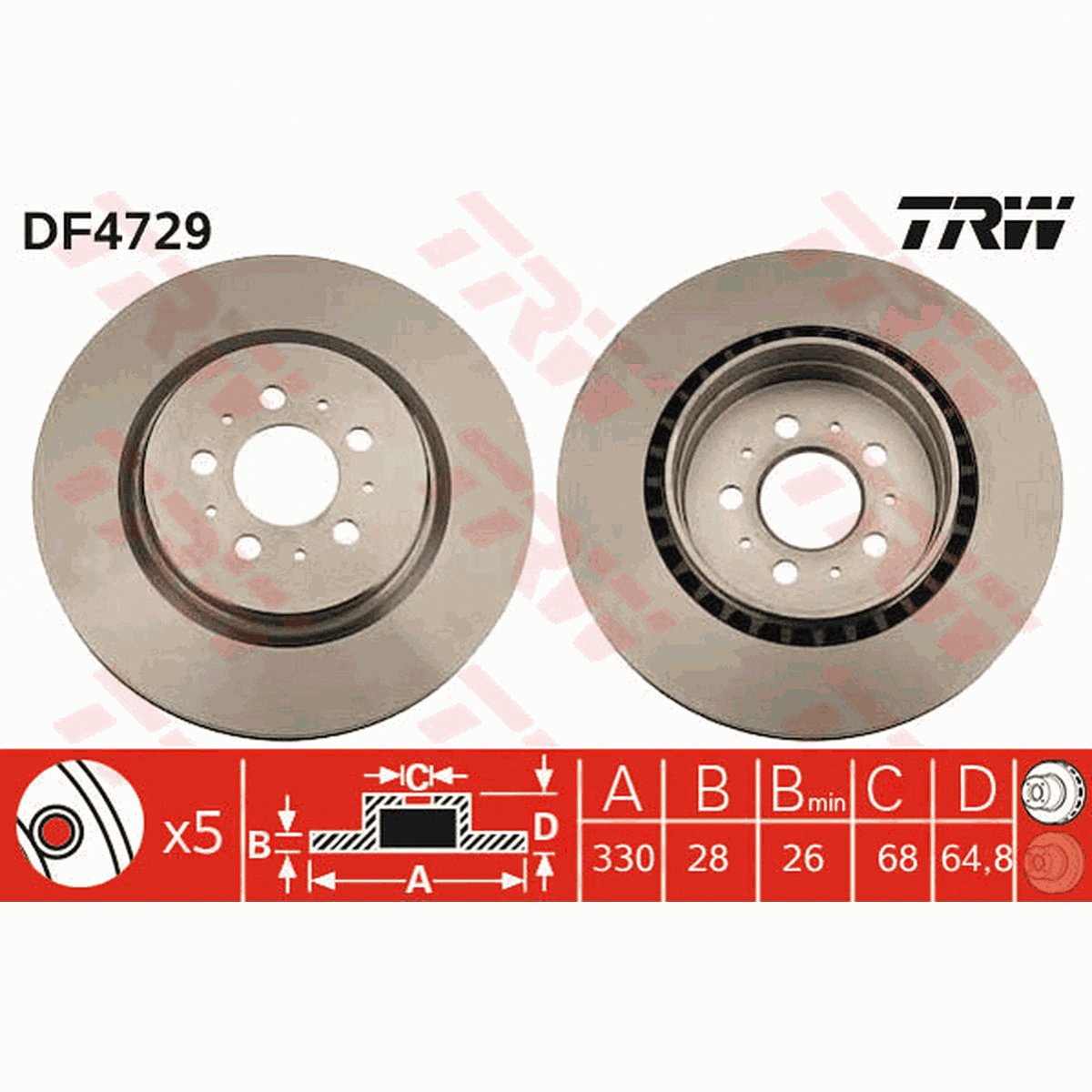 TRW Brake Rotor Pair Rear DF4729S