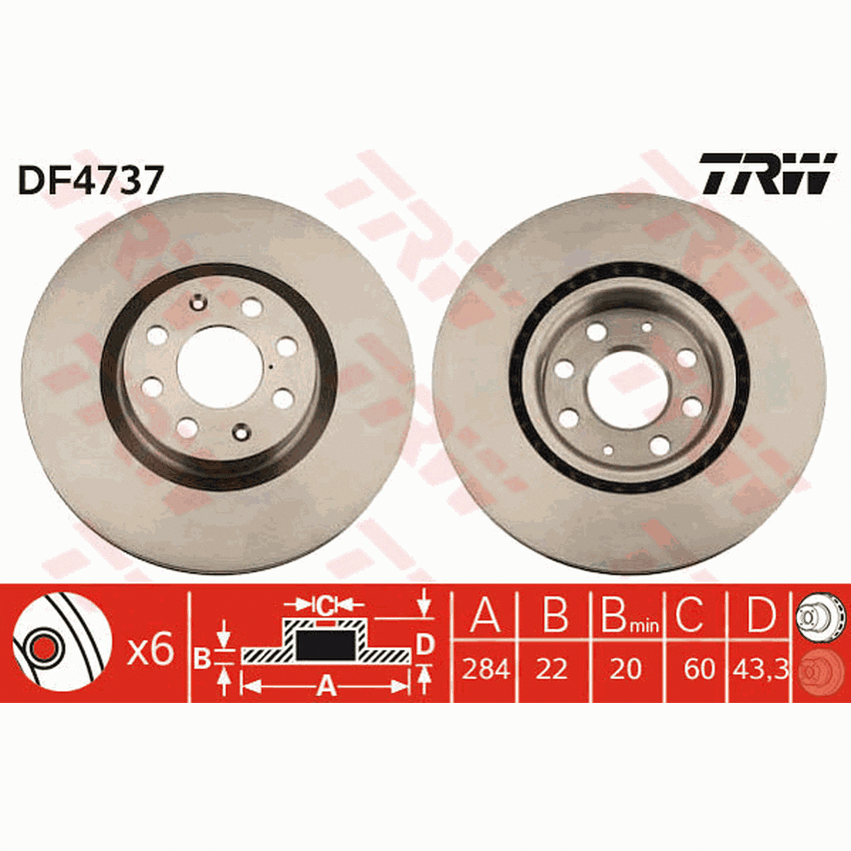 TRW Brake Rotor Pair Front DF4737S