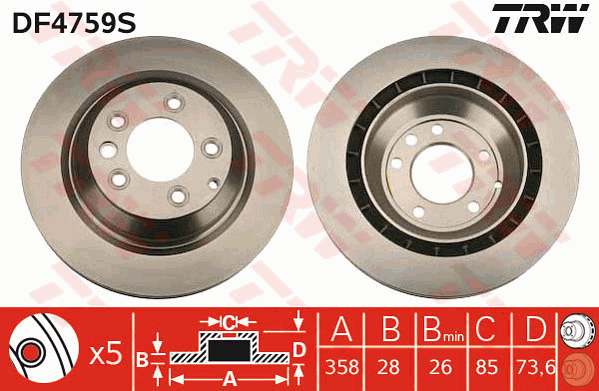 TRW Brake Rotor Rear Pair DF4759S