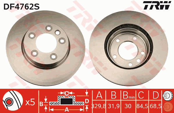 TRW Brake Rotor Front LH DF4762S
