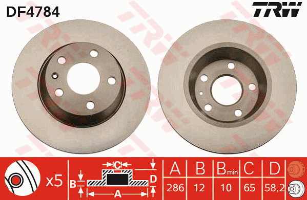 TRW Brake Rotor Pair Rear DF4784S