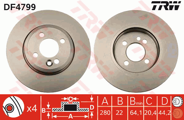 TRW Brake Rotor Pair Front DF4799S
