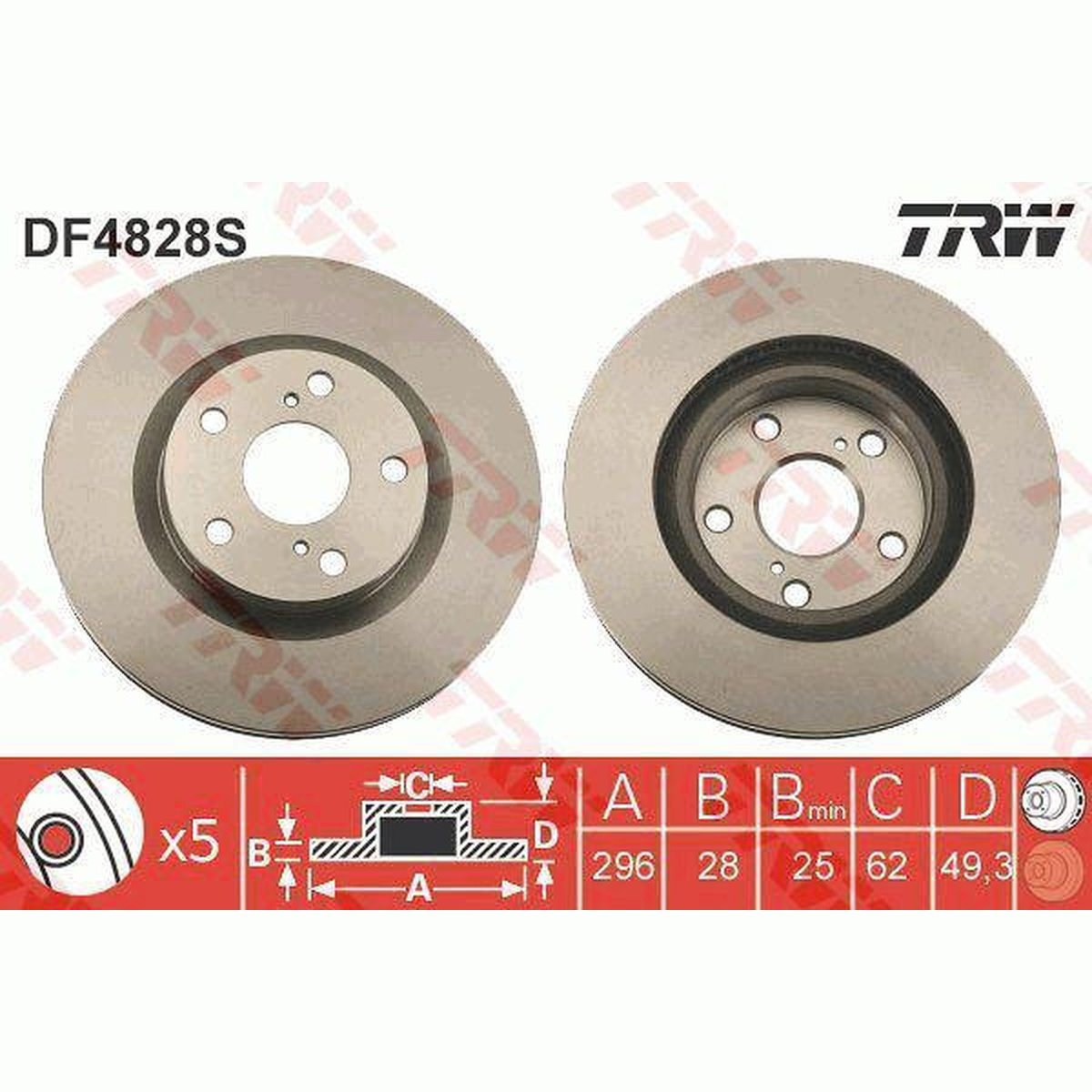 TRW Brake Rotor Front Pair DF4828S