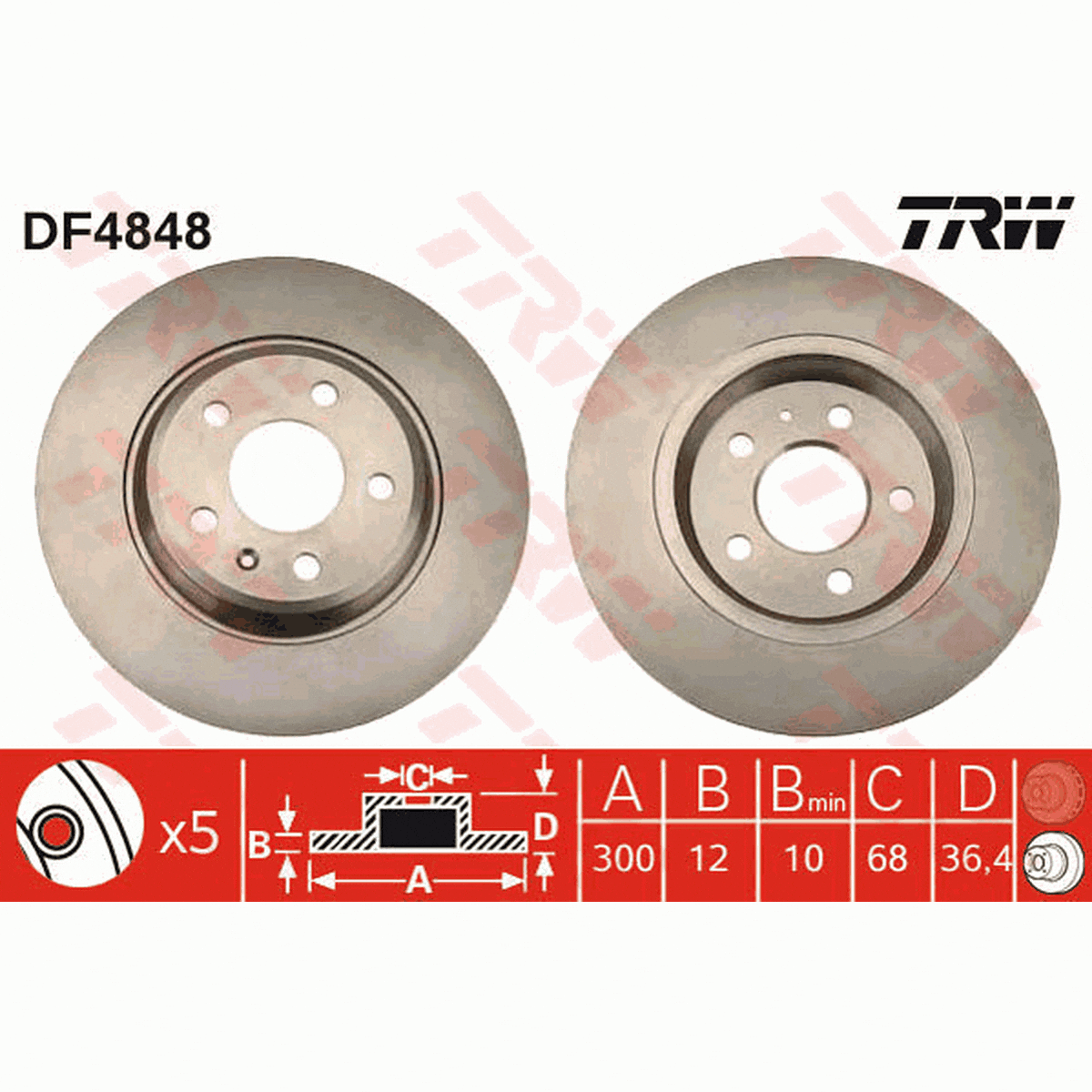 TRW Brake Rotor Rear Pair DF4848S