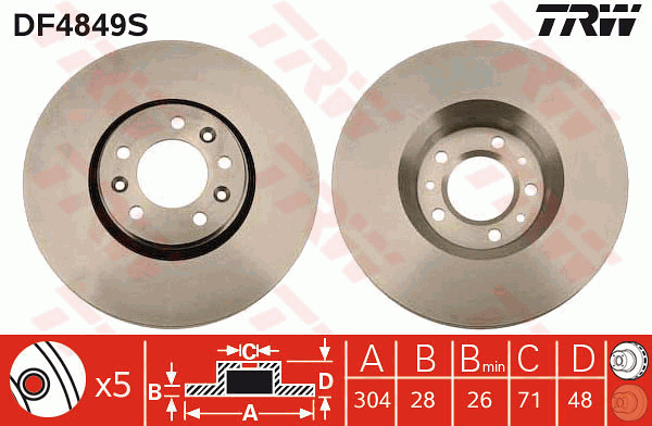 TRW Brake Rotor Front DF4849S