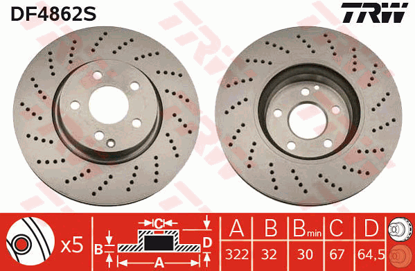 TRW Brake Rotor Front Pair DF4862S