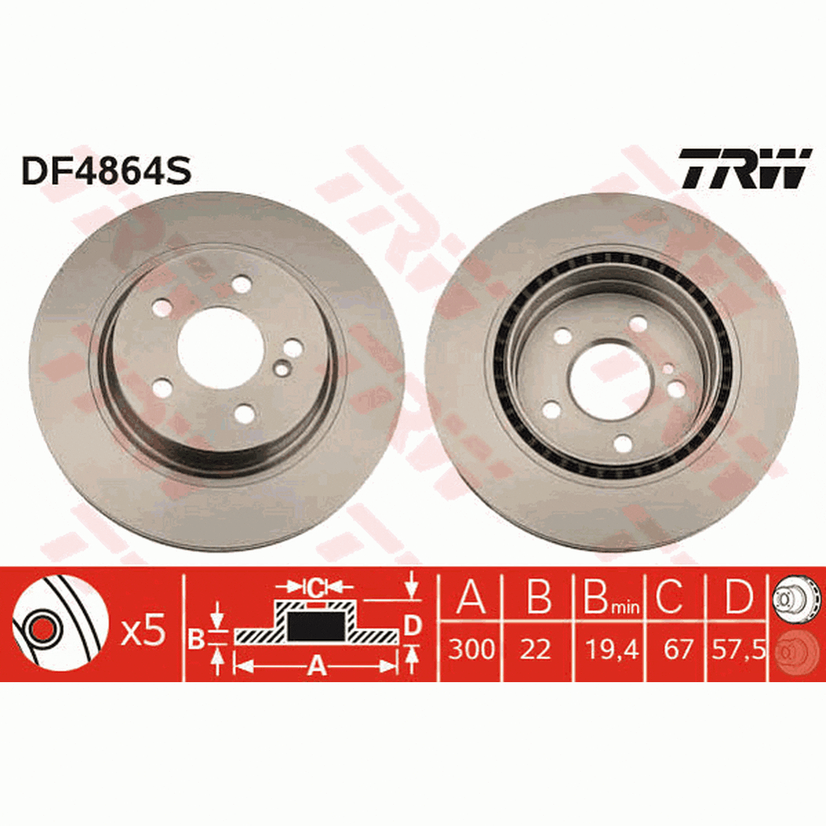 TRW Brake Rotor Rear DF4864S