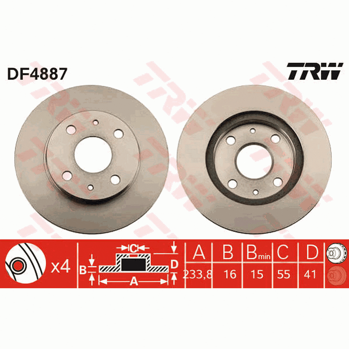TRW Brake Rotor Pair Front DF4887S