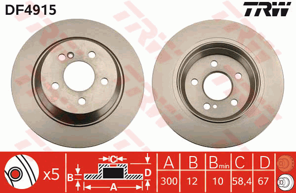 TRW Brake Rotor Pair Rear DF4915S