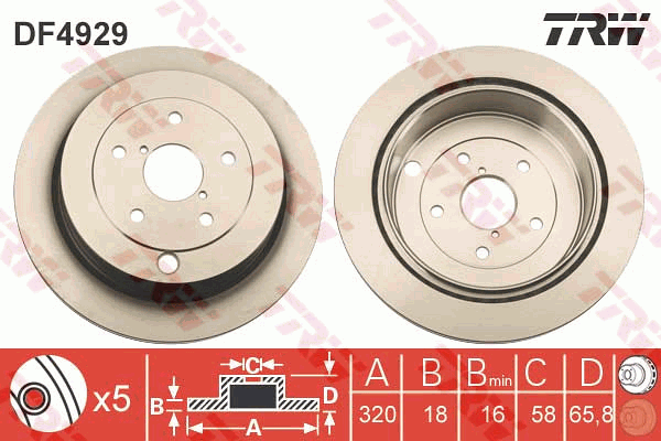 TRW Brake Rotor Pair Rear DF4929S