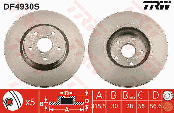 TRW Brake Rotor Front DF4930S