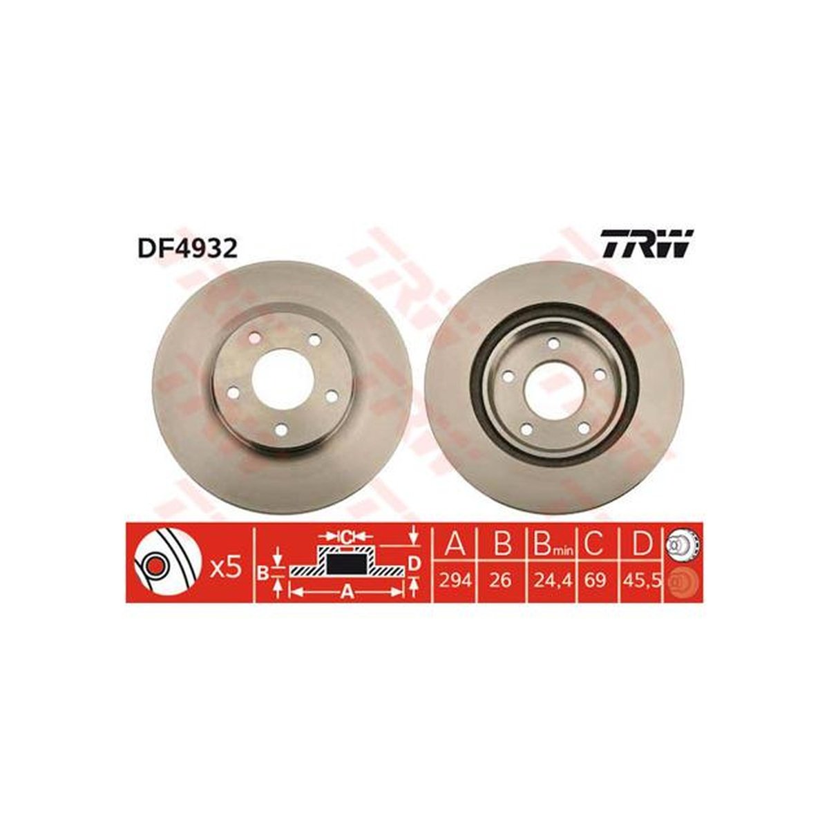TRW Brake Rotor 294mm Front DF4932S