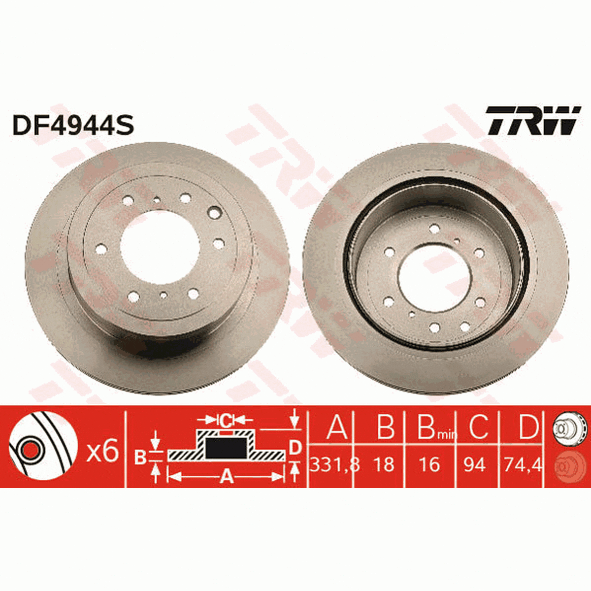 TRW Brake Rotor Rear DF4944S