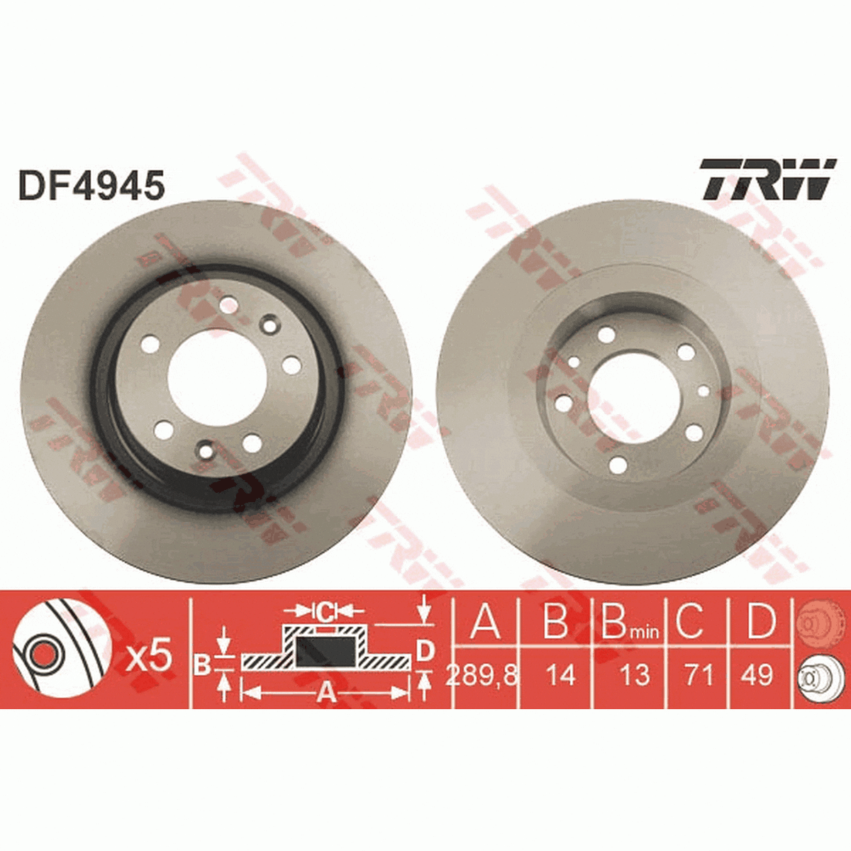TRW Brake Rotor Pair Rear DF4945S