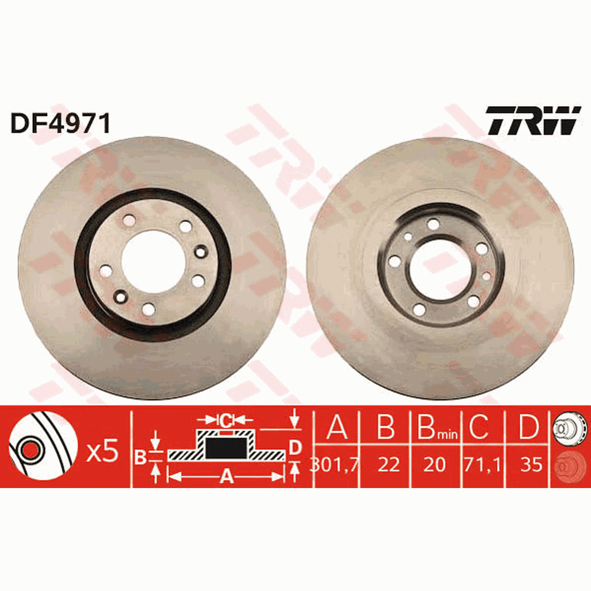 TRW Brake Rotor Single Rear DF4971S