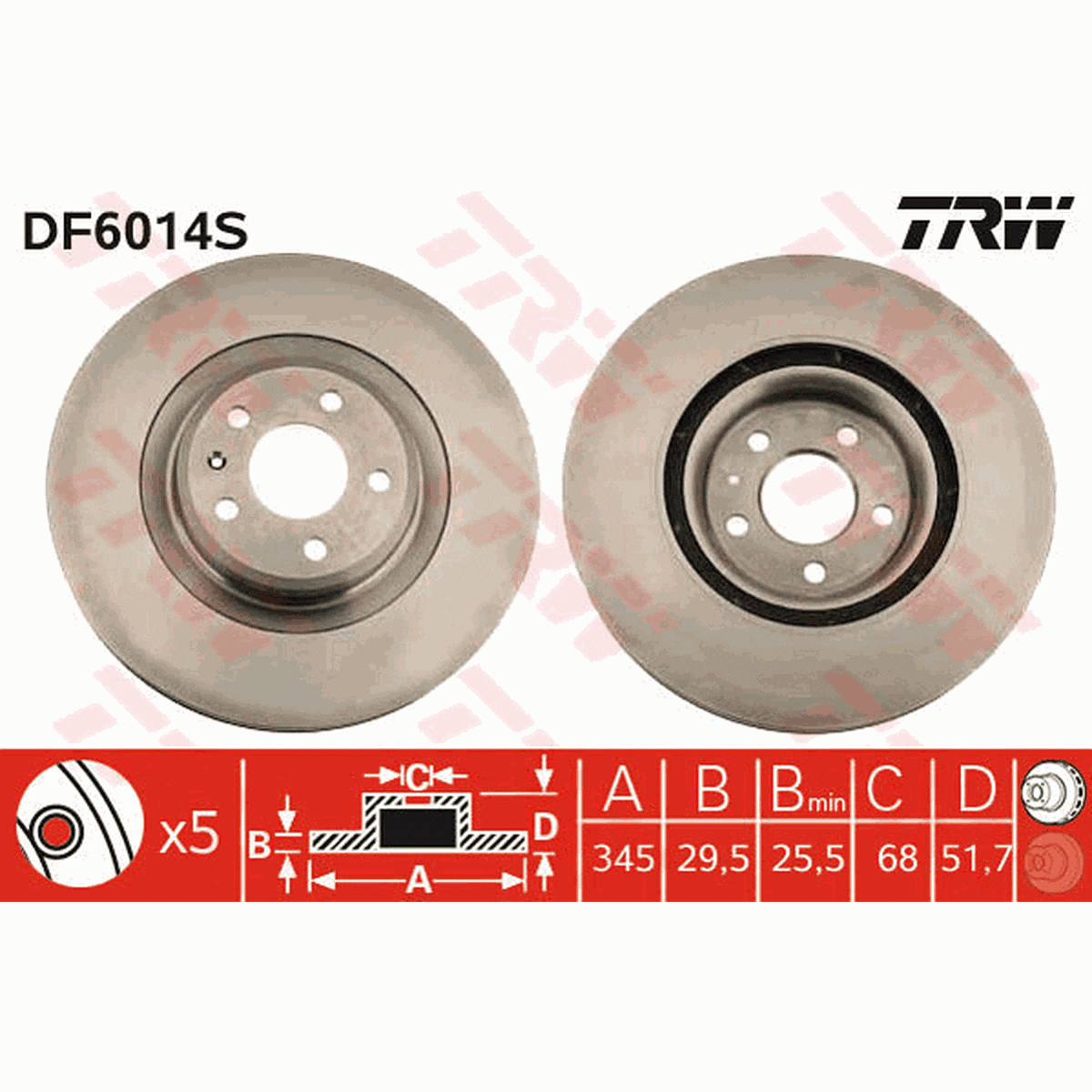 TRW Brake Rotor Front Pair DF6014S