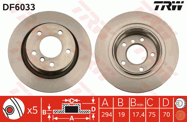 TRW Brake Rotor Pair Rear DF6033S