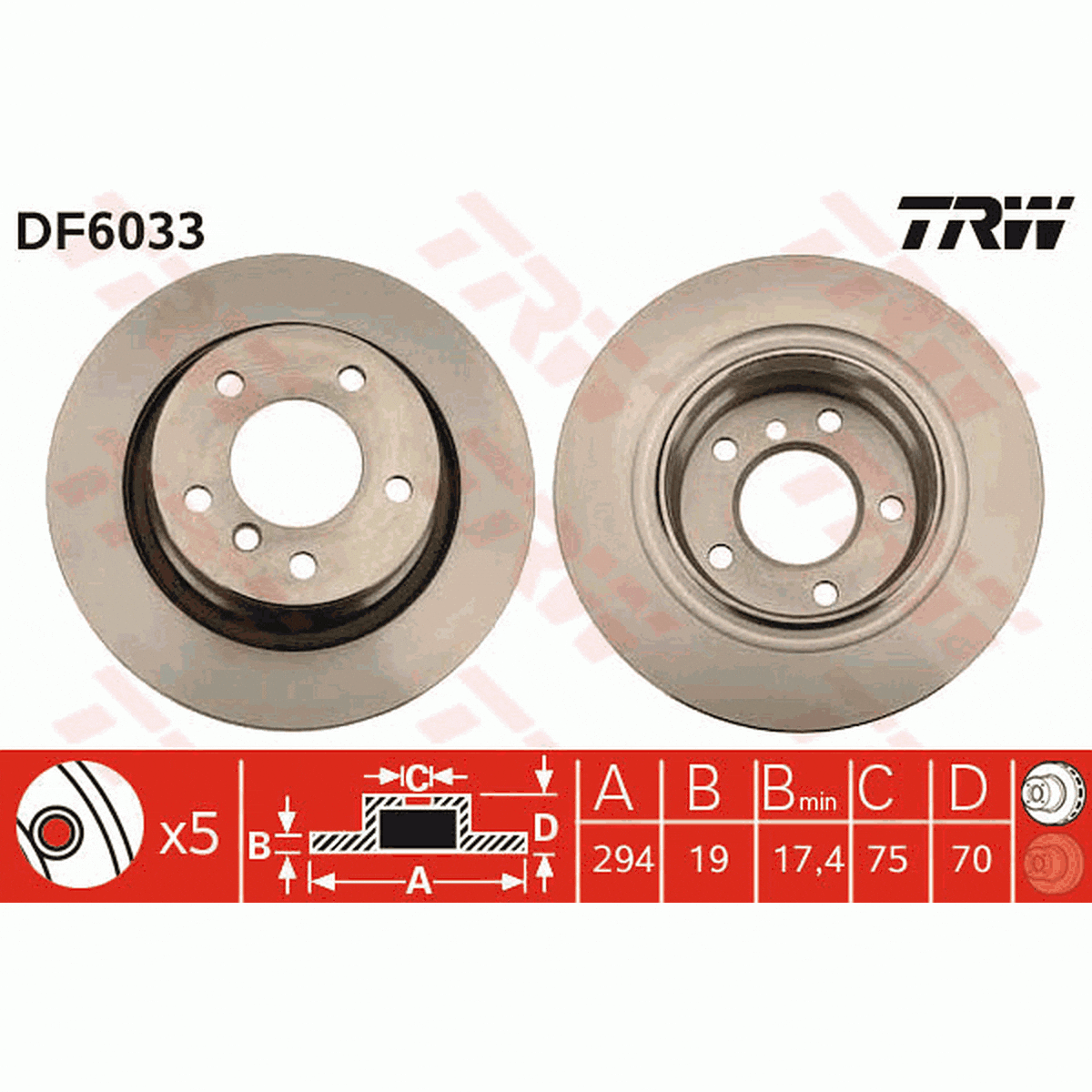 TRW Brake Rotor Single Rear DF6033S