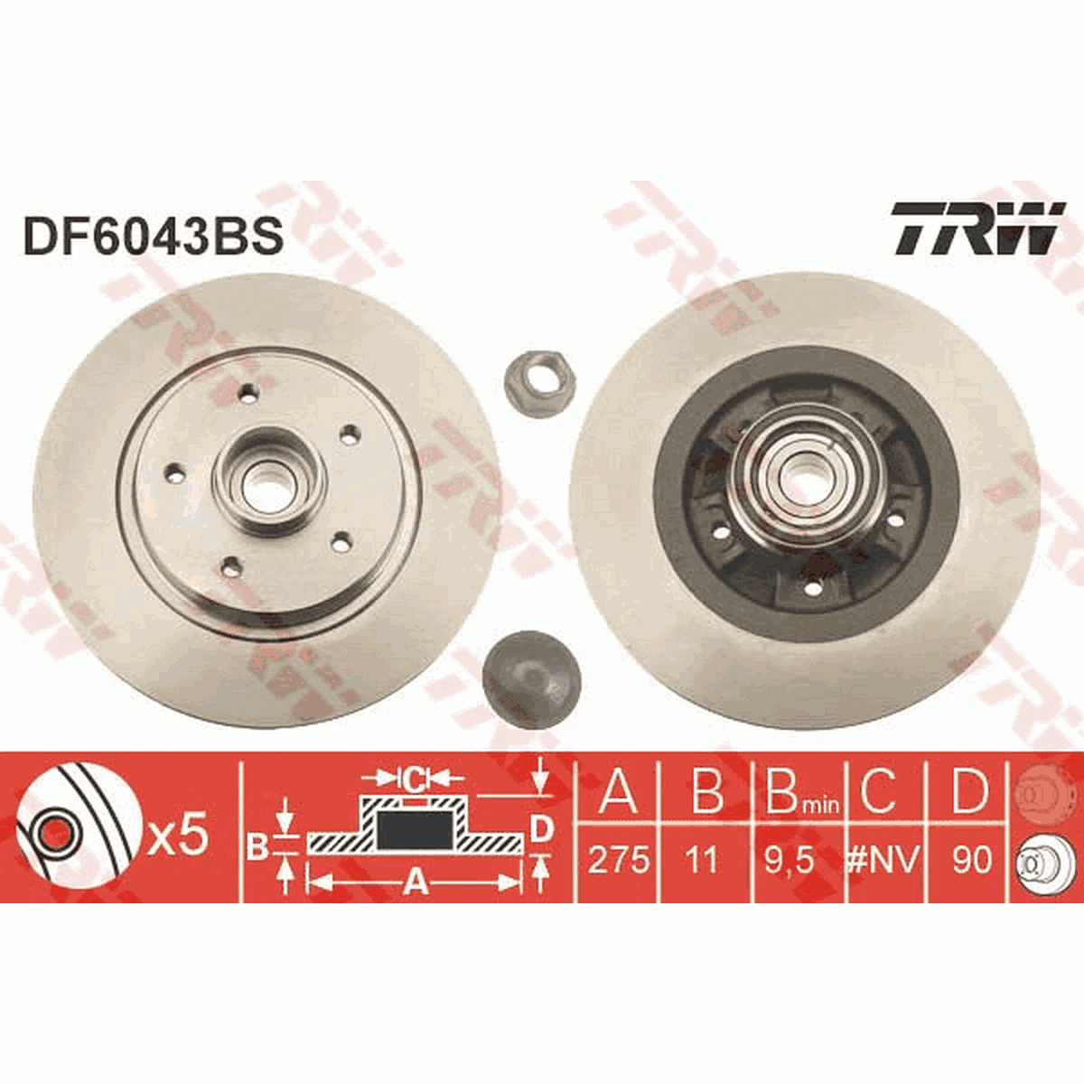 TRW Brake Rotor 275mm Rear DF6043BS