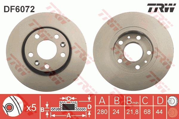 TRW Brake Rotor Single Front DF6072S