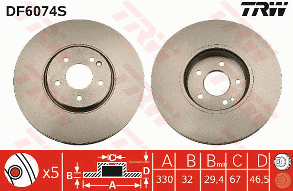TRW Brake Rotor Front DF6074S