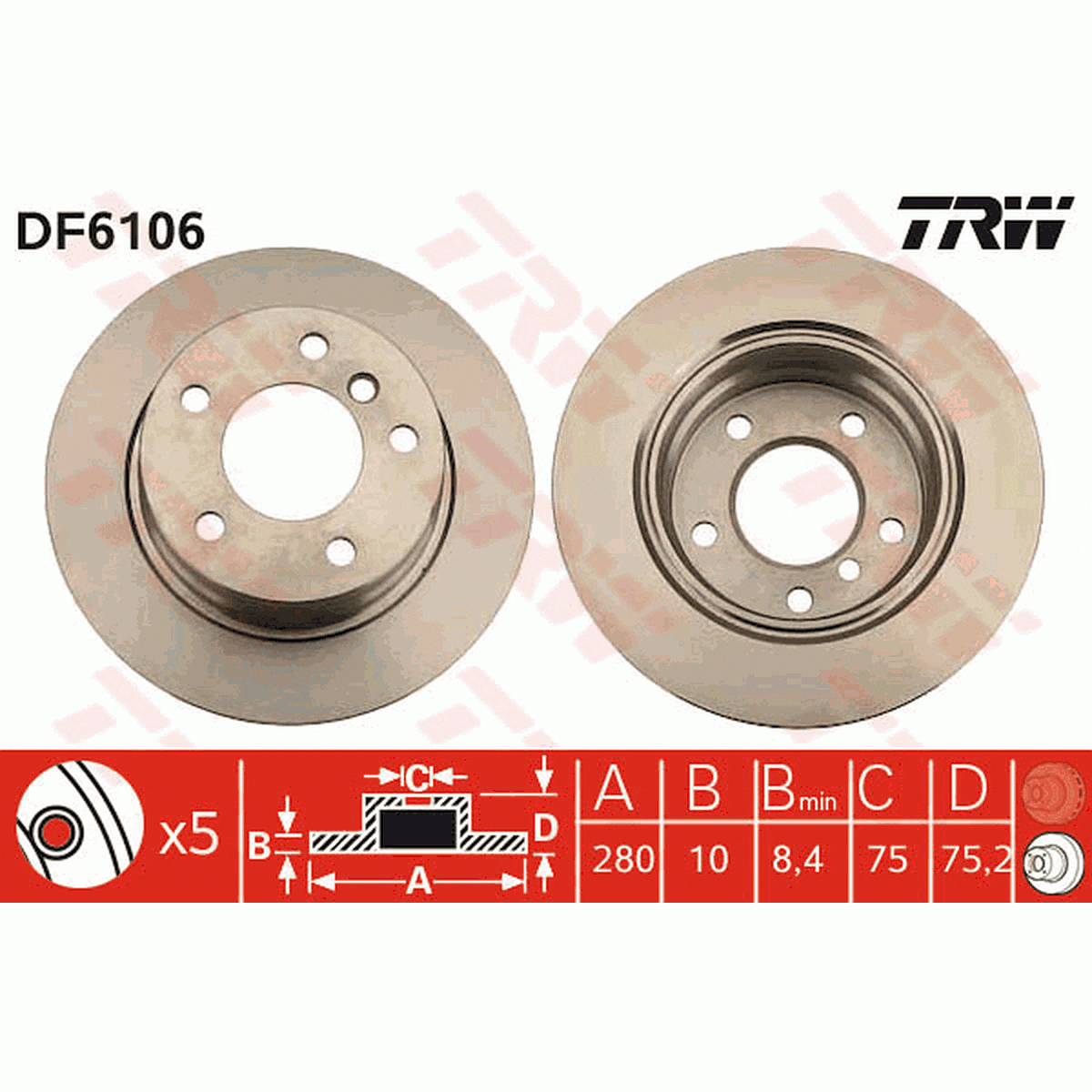 TRW Brake Rotor Single Rear DF6106S
