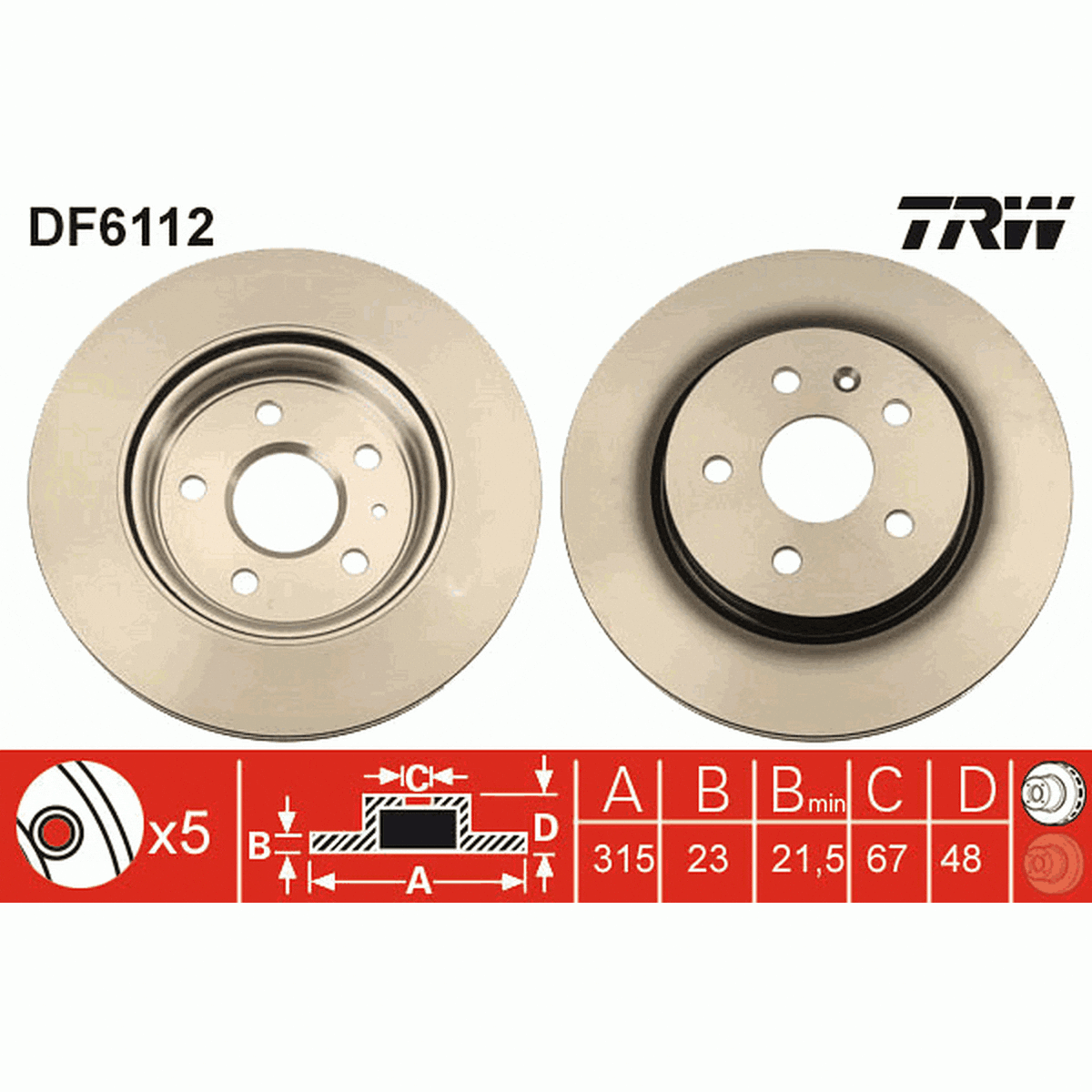 TRW Brake Rotor Single Rear DF6112S