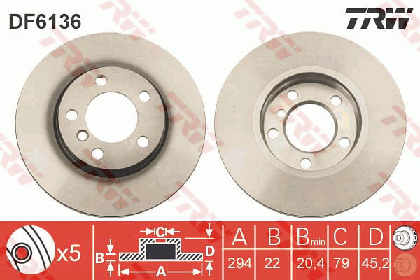 TRW Brake Rotor Single Front DF6136S