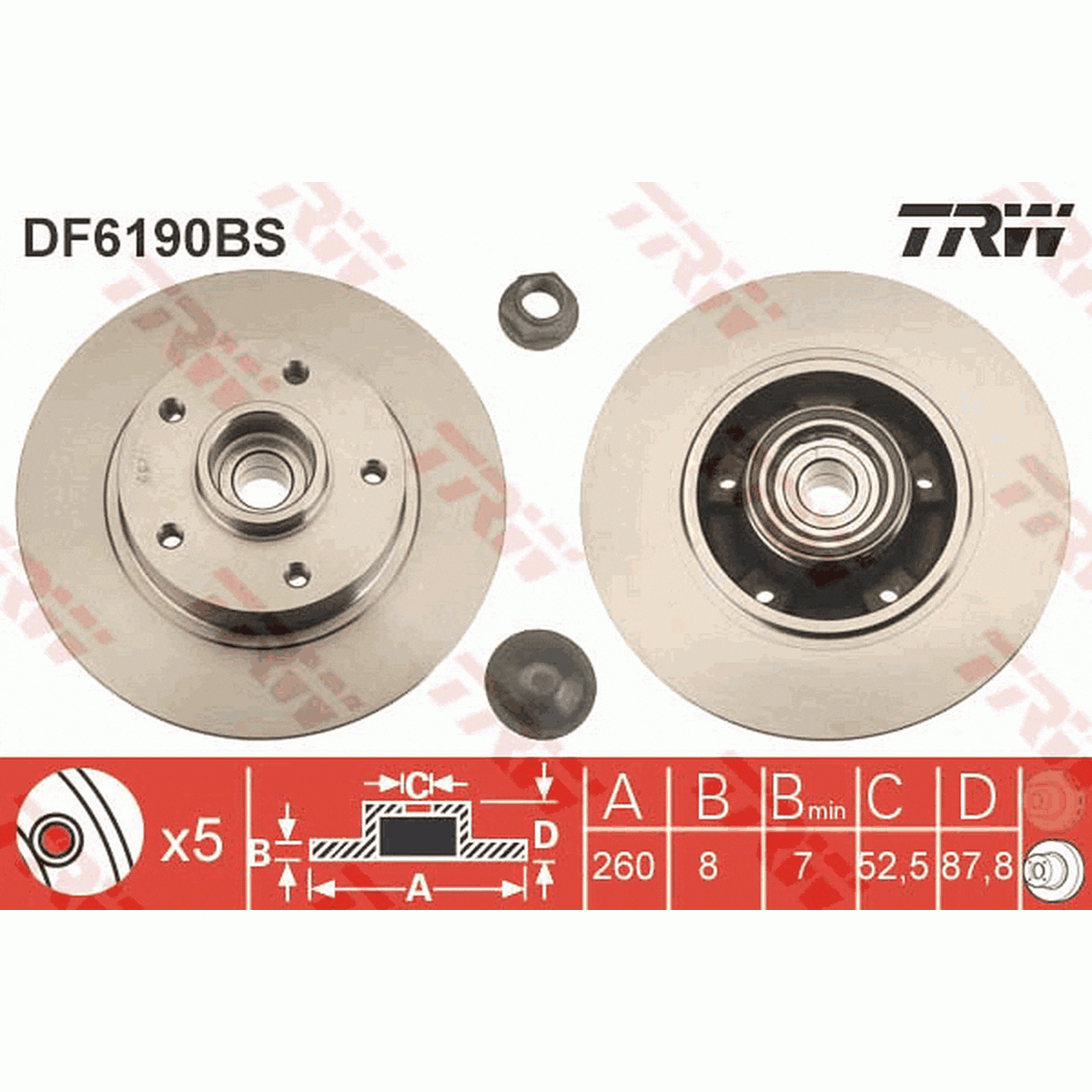 TRW Brake Rotor 260mm Rear DF6190BS