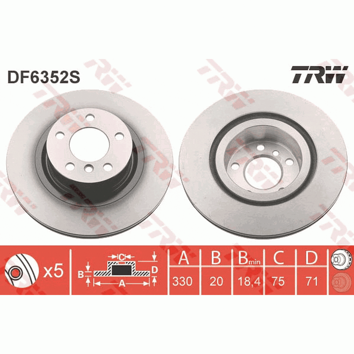 TRW Brake Rotor 330mm Rear DF6352S