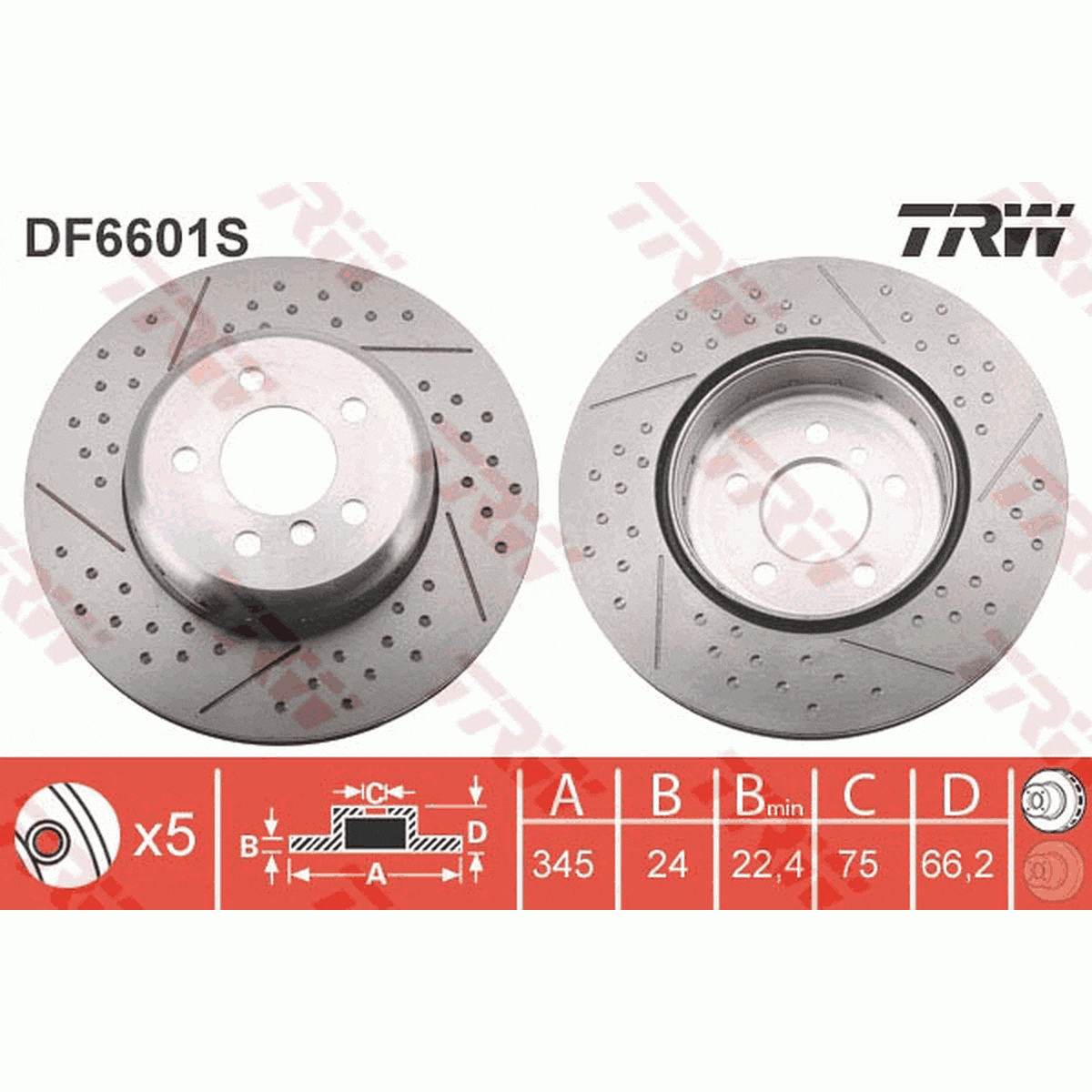 TRW Brake Rotor 345mm Rear DF6601S